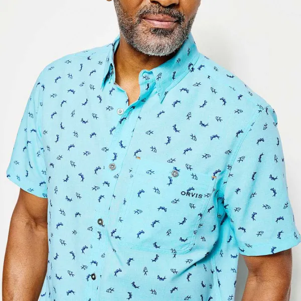 Orvis Printed Tech Chambray Short-Sleeved Shirt|Men Shirts